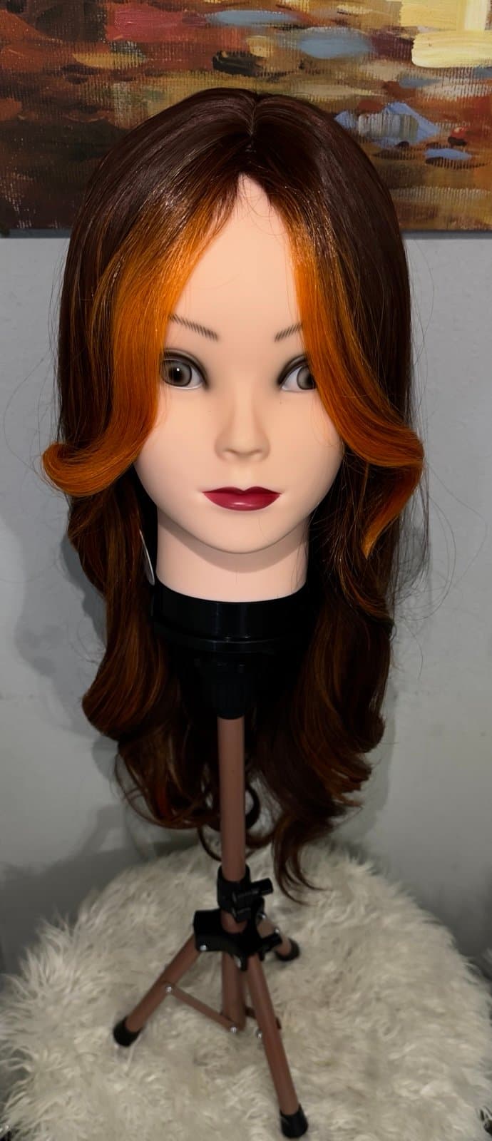 Synthetic Blend Long Straight Lace Front Wig Orange highlights - Thumbnail 2
