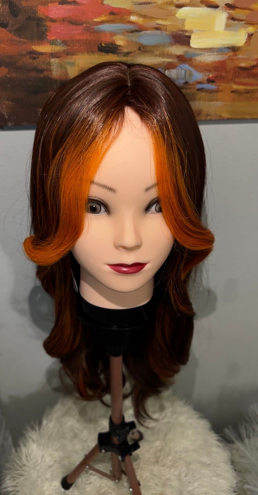 Synthetic Blend Long Straight Lace Front Wig Orange highlights - Thumbnail 3