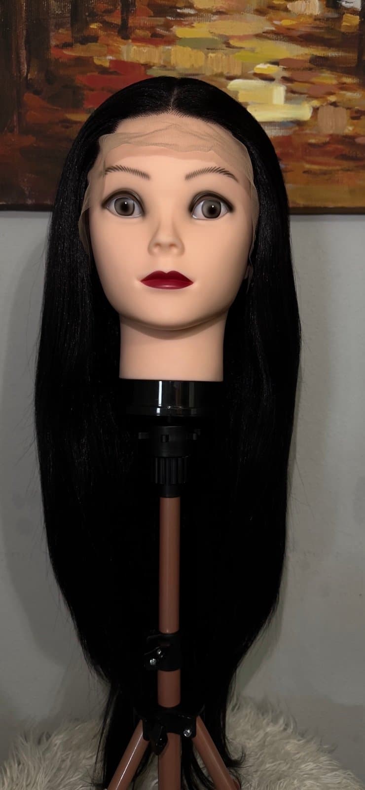 Synthetic Blend 13X4 Jet Black Straight Lace Front Wig - Thumbnail 4