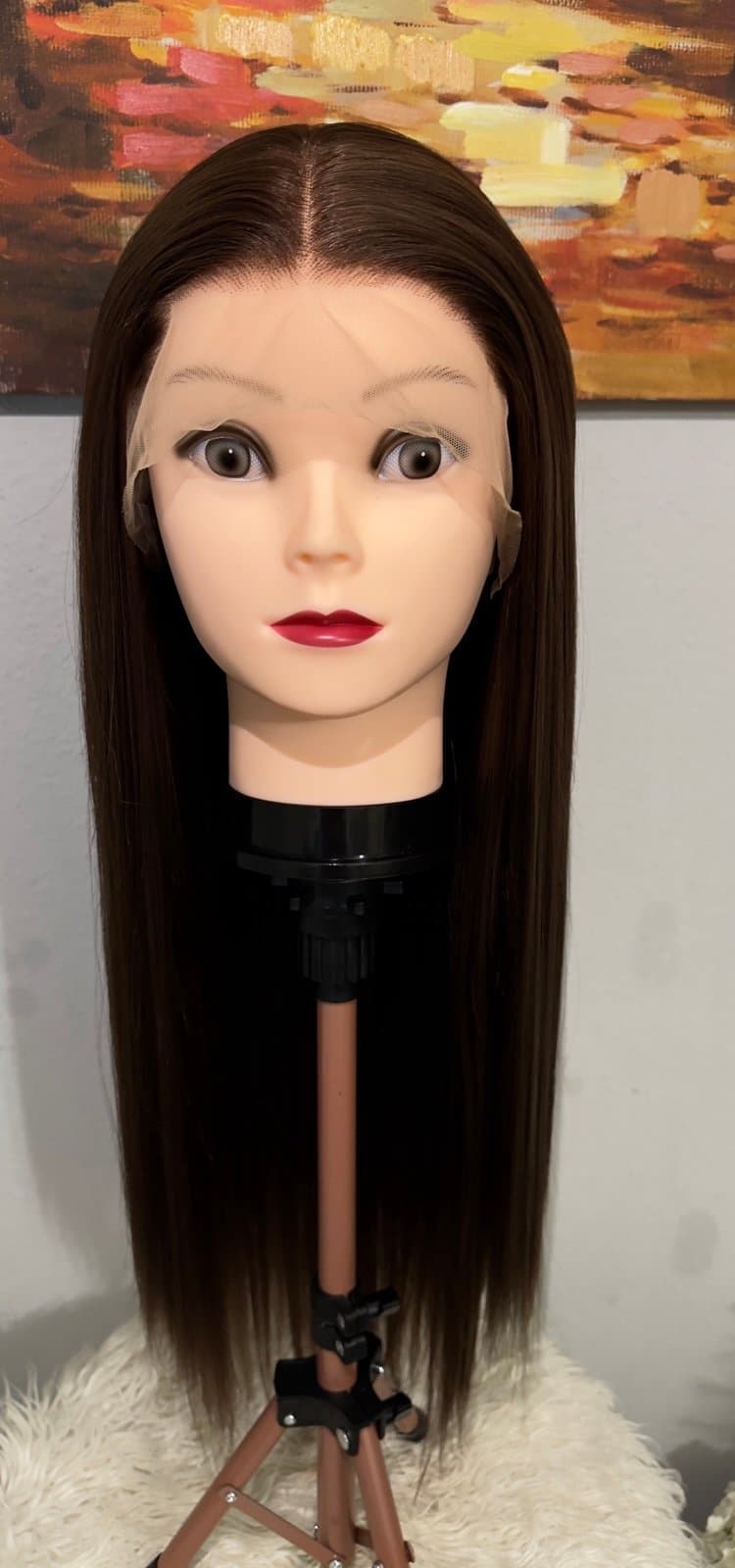 Synthetic Blend 13X4 Dark Brown Straight Lace Front Wig - Thumbnail 3