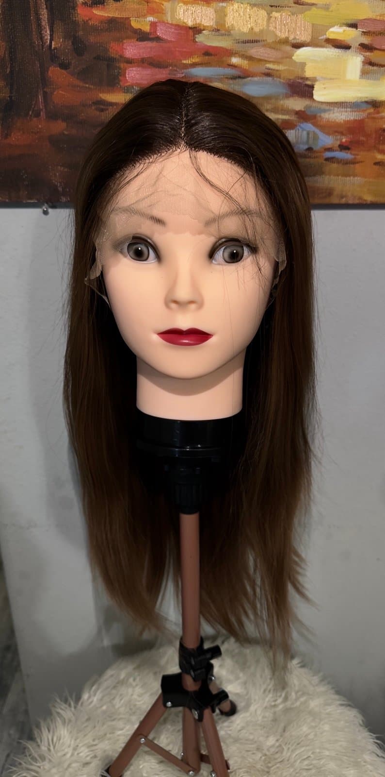 Synthetic Blend Middle Part Long brown lace front wig - Thumbnail 4