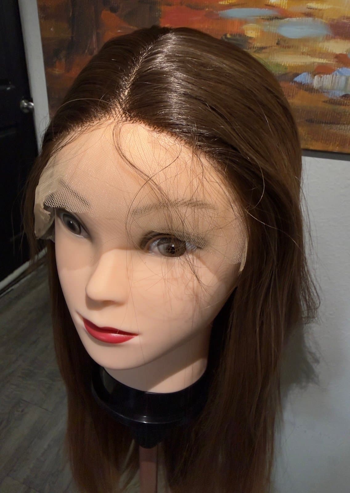 Synthetic Blend Middle Part Long brown lace front wig - Thumbnail 6