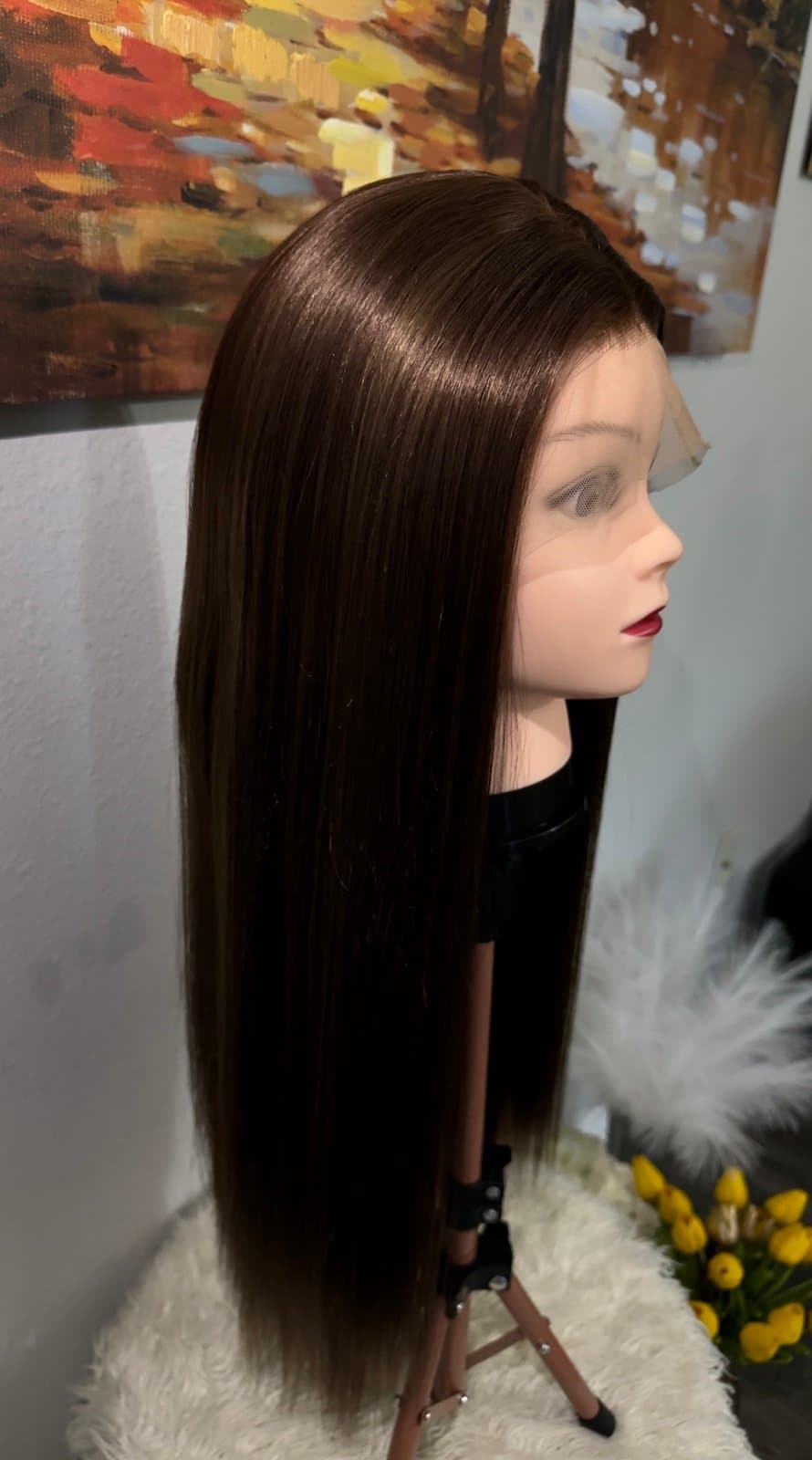 Synthetic Blend 13X4 Dark Brown Straight Lace Front Wig - Thumbnail 9