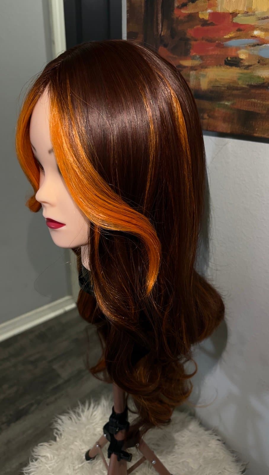 Synthetic Blend Long Straight Lace Front Wig Orange highlights - Thumbnail 9