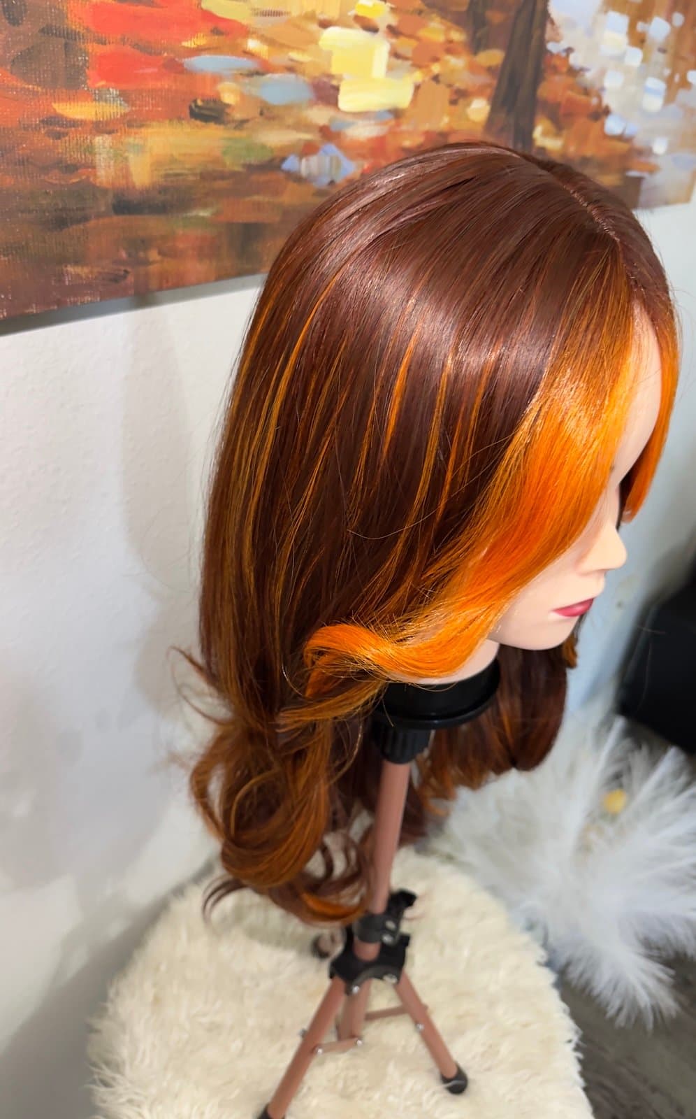 Synthetic Blend Long Straight Lace Front Wig Orange highlights - Thumbnail 5
