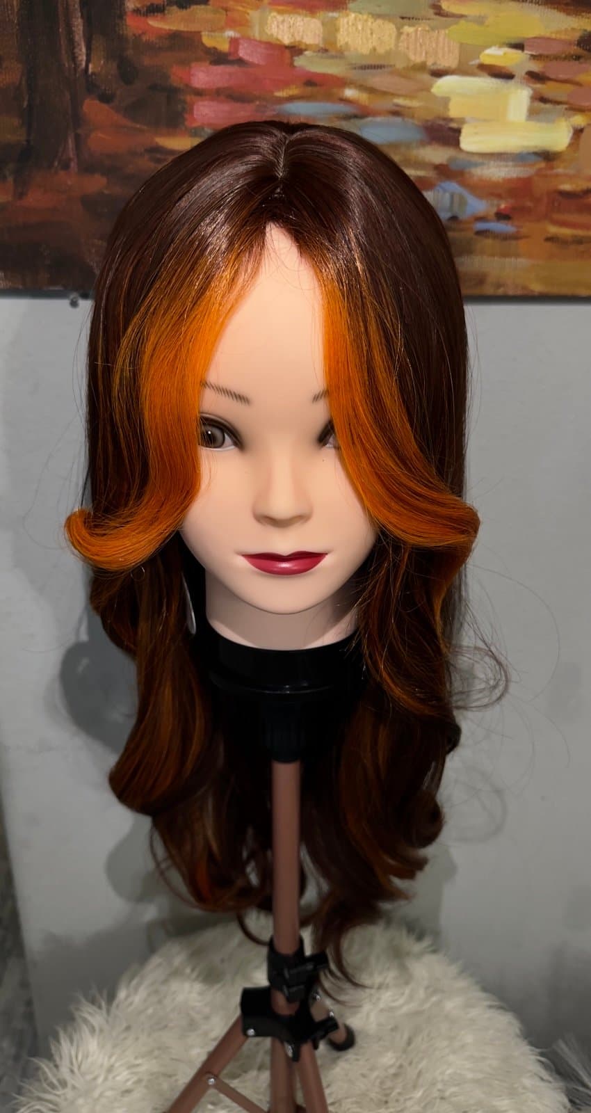 Synthetic Blend Long Straight Lace Front Wig Orange highlights - Thumbnail 7