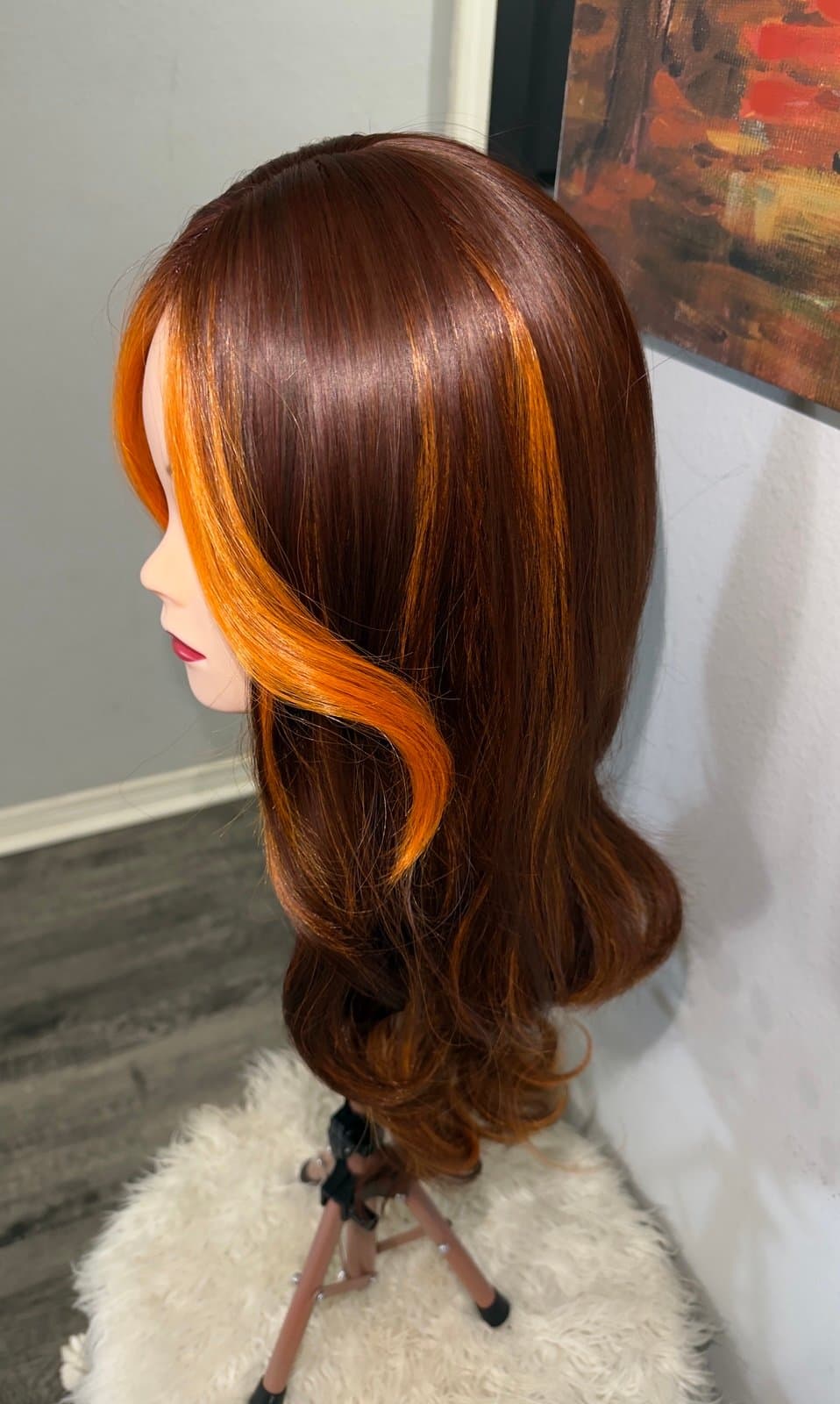 Synthetic Blend Long Straight Lace Front Wig Orange highlights - Thumbnail 6