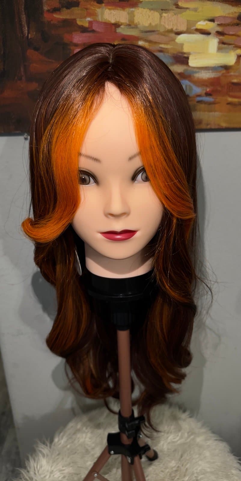 Synthetic Blend Long Straight Lace Front Wig Orange highlights - Thumbnail 10