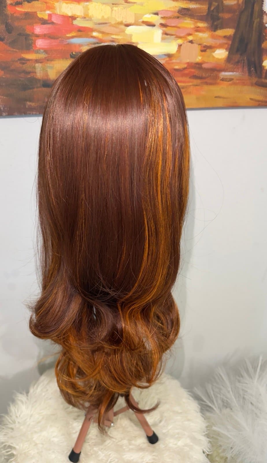 Synthetic Blend Long Straight Lace Front Wig Orange highlights - Thumbnail 11