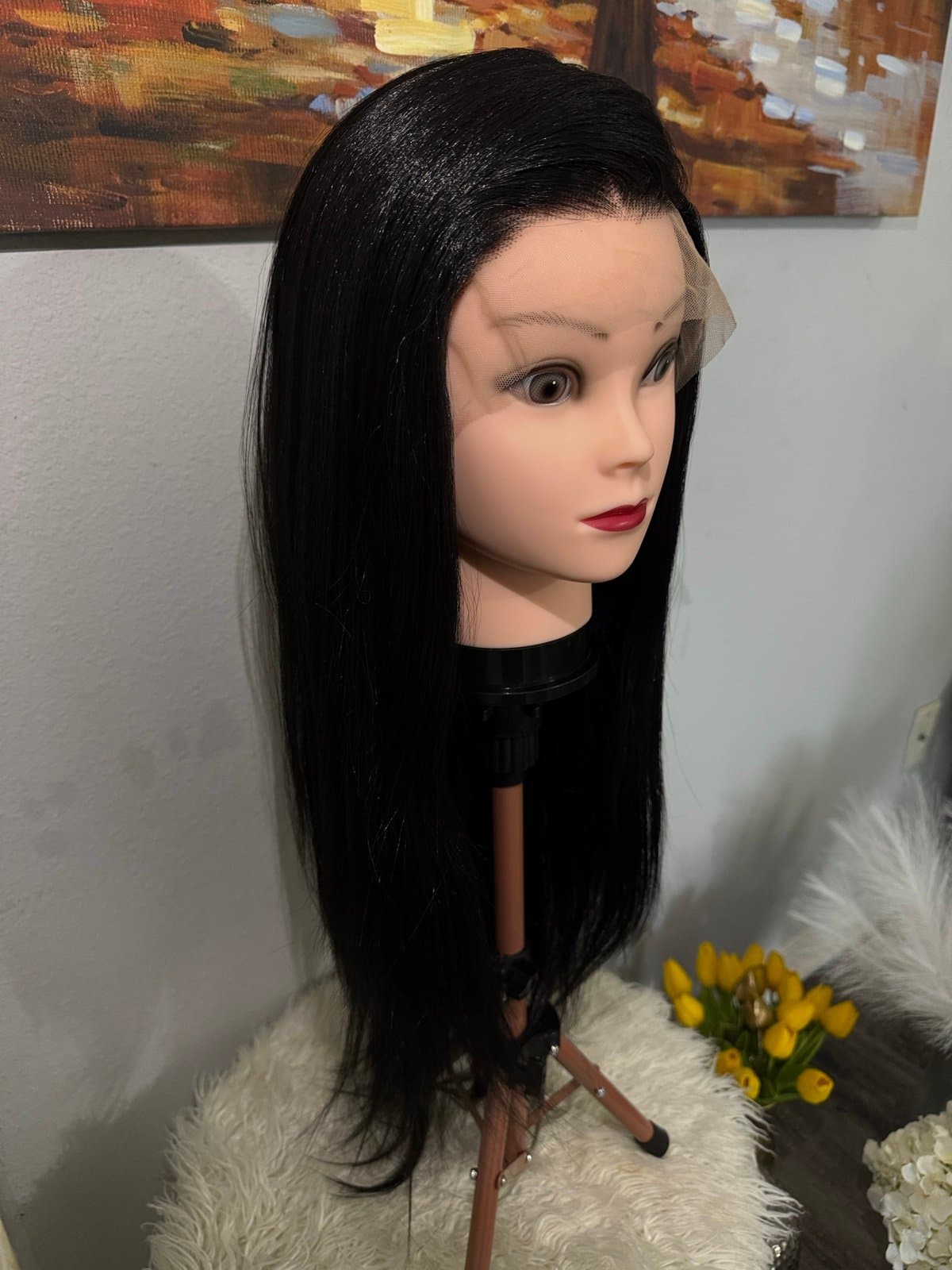 Synthetic Blend 13X4 Jet Black Straight Lace Front Wig - Thumbnail 8