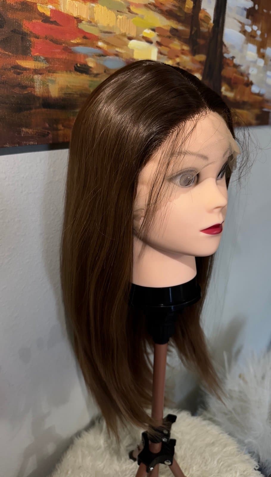 Synthetic Blend Middle Part Long brown lace front wig