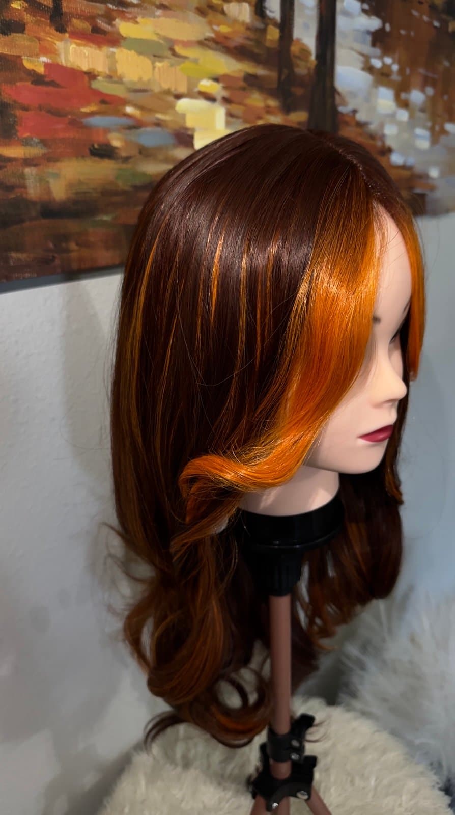 Synthetic Blend Long Straight Lace Front Wig Orange highlights