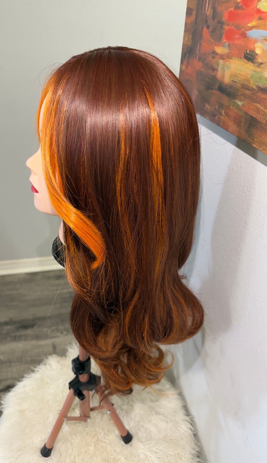Synthetic Blend Long Straight Lace Front Wig Orange highlights - Thumbnail 8