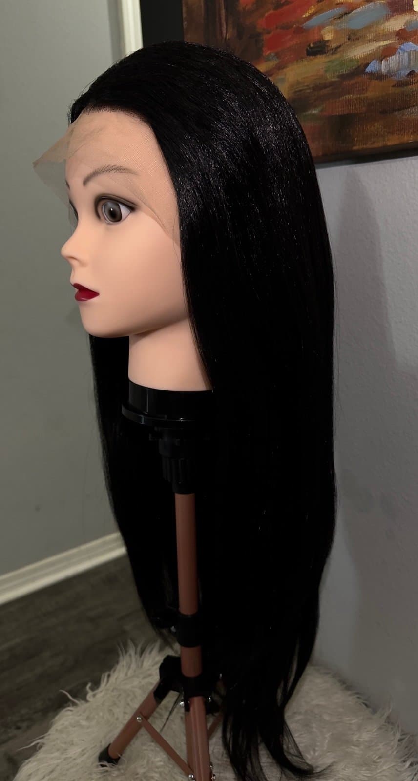 Synthetic Blend 13X4 Jet Black Straight Lace Front Wig - Thumbnail 5