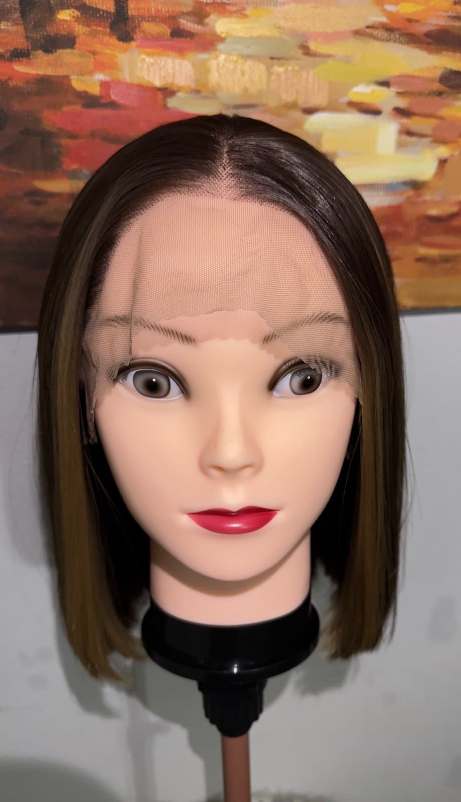 Synthetic Blend Lace Front Wig 13x4 Lace Bob Wig Brown Blonde Highlights Lace