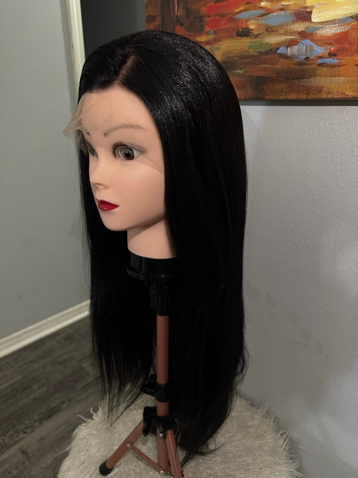 Synthetic Blend 13X4 Jet Black Straight Lace Front Wig - Thumbnail 7