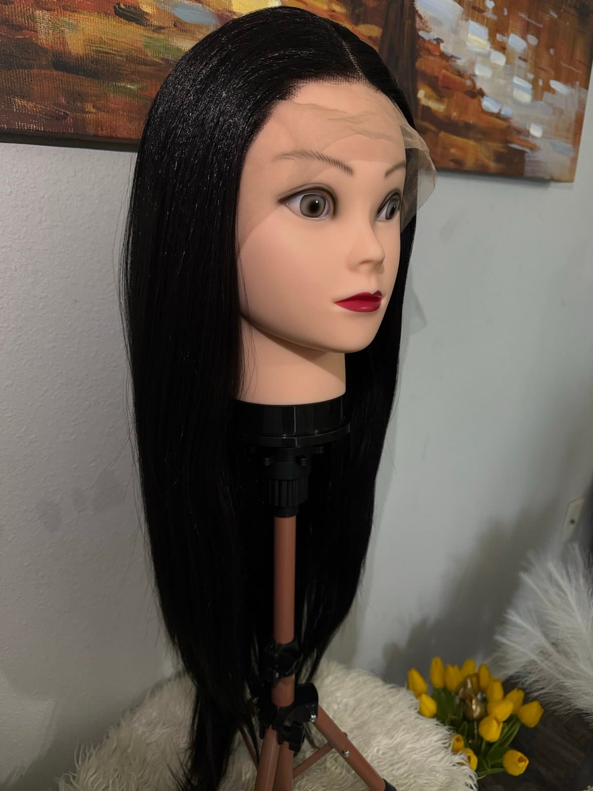 Synthetic Blend 13X4 Jet Black Straight Lace Front Wig - Thumbnail 3