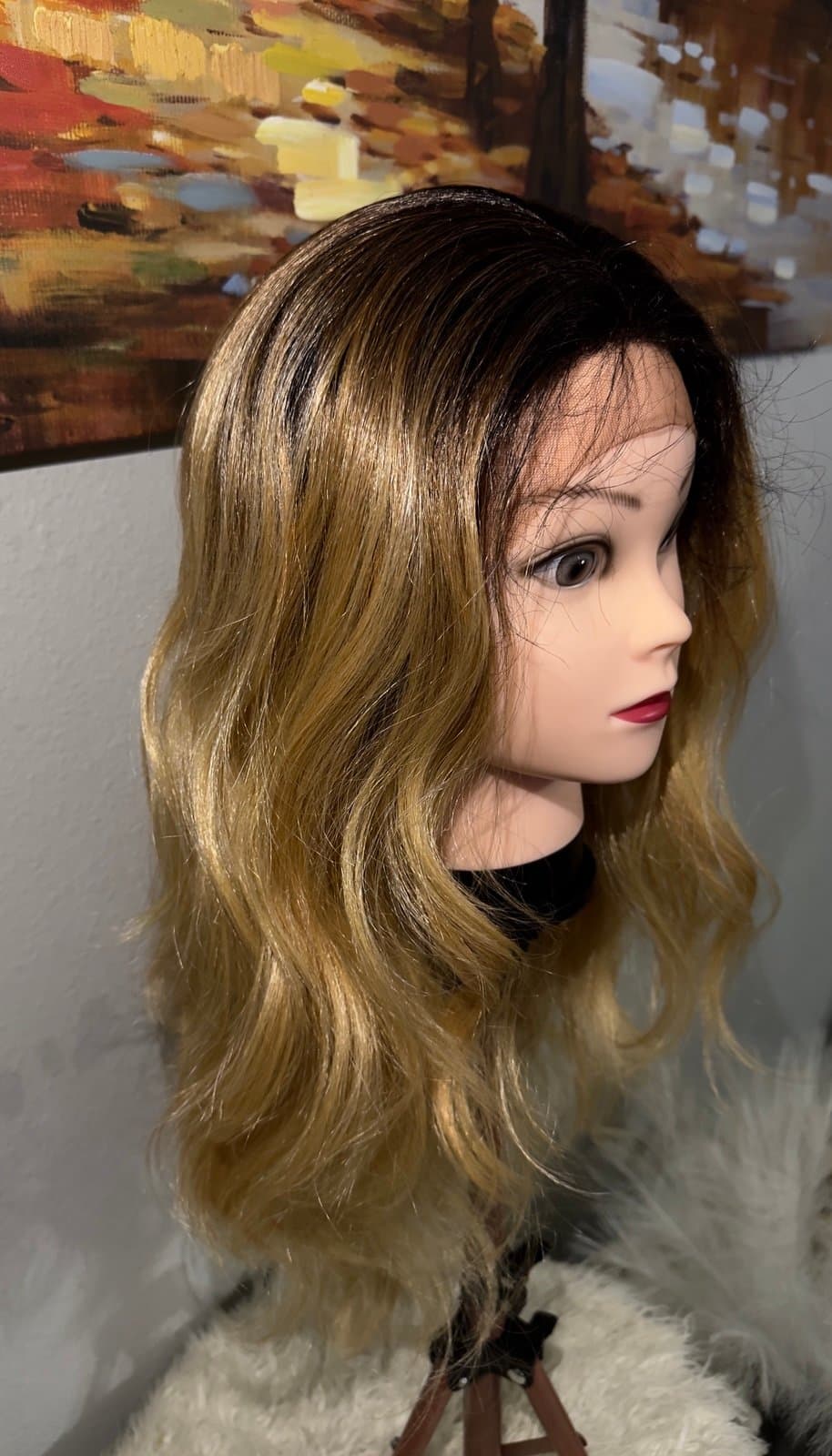 Synthetic Blend Ombre blonde wavy lace front wig with cross lace - Thumbnail 4