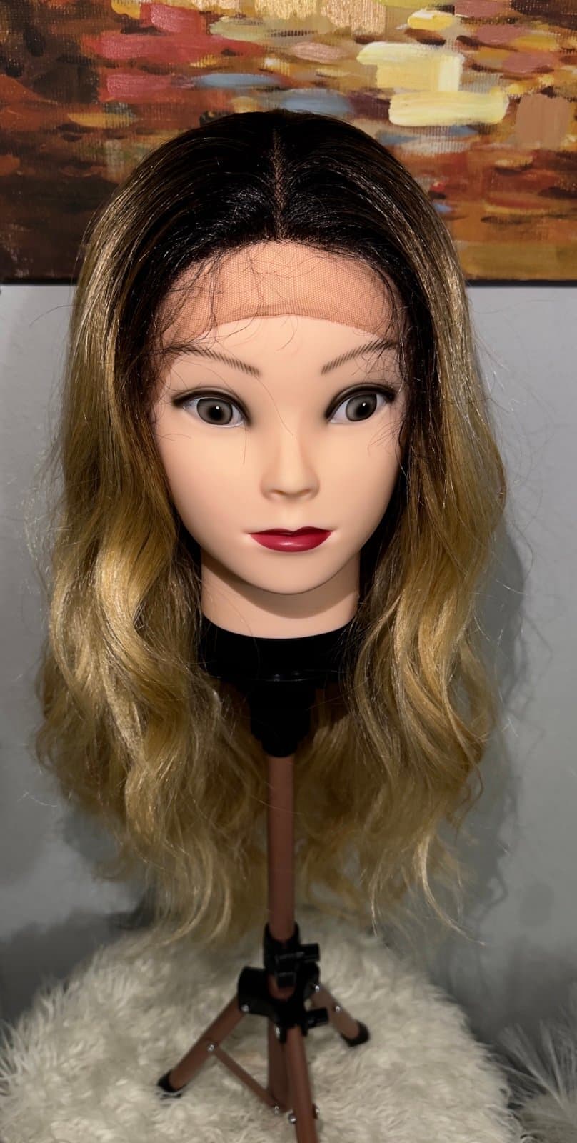 Synthetic Blend Ombre blonde wavy lace front wig with cross lace - Image 1