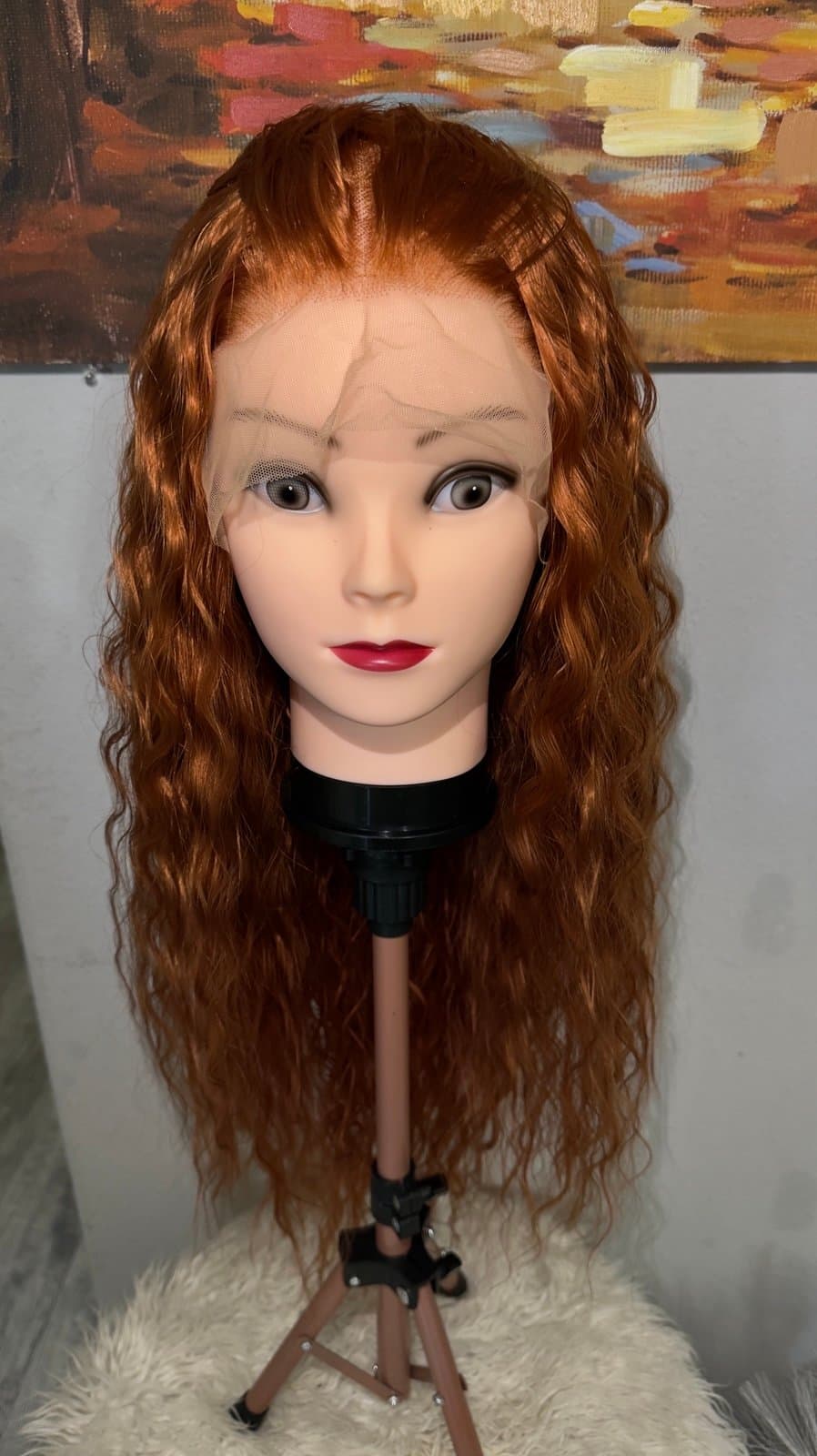 Synthetic Blend Long Ginger Reddish Brown Wavy Lace Front Wig - Thumbnail 4