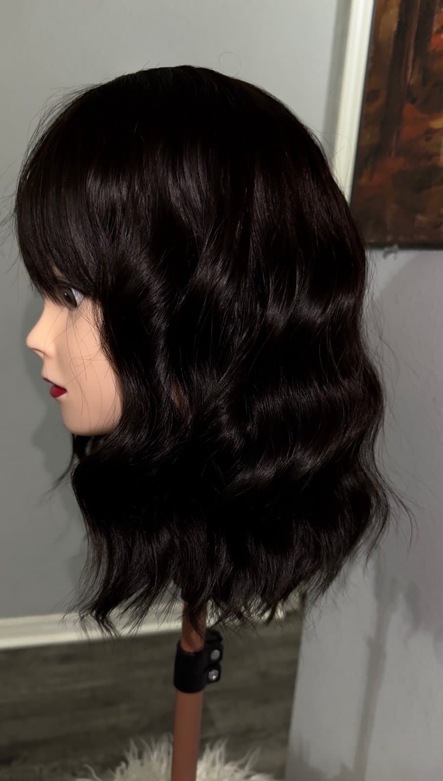 Synthetic Blend Glueless Wig With Bangs - Thumbnail 4