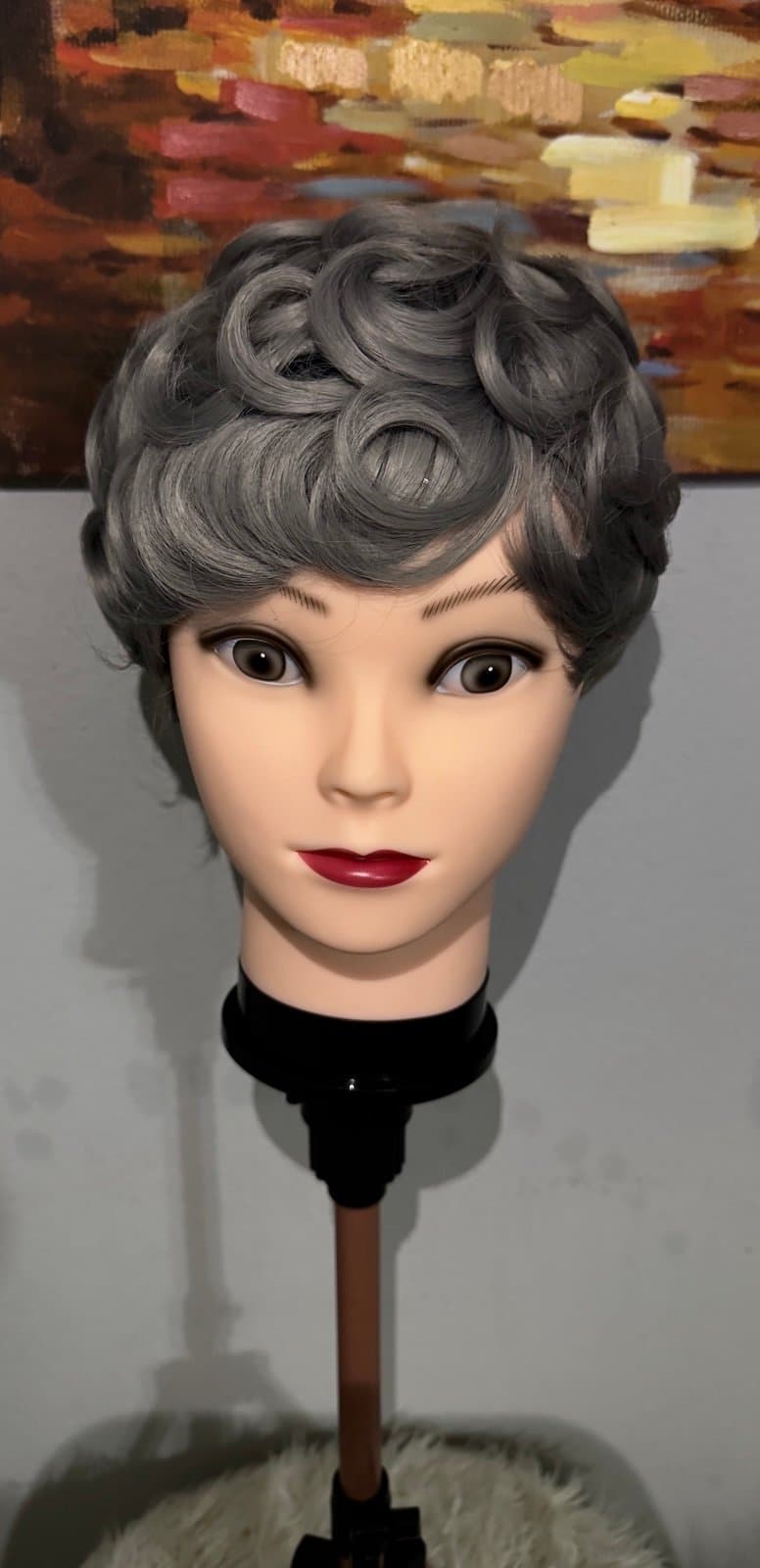 Synthetic Blend Grey Curly Short Wig - Thumbnail 4