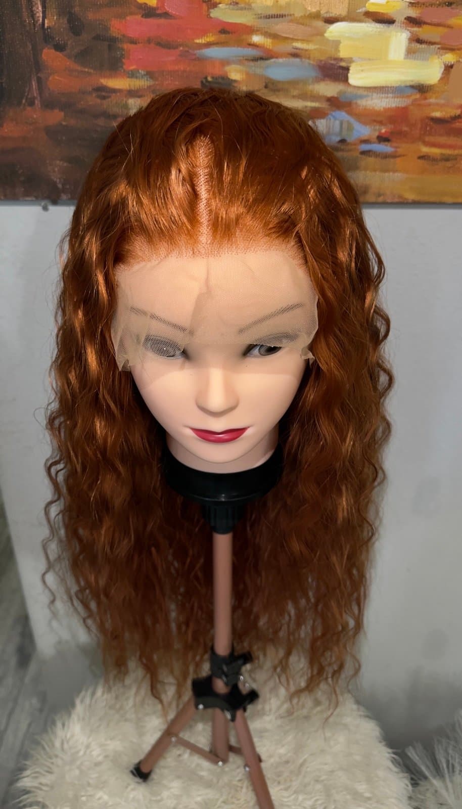 Synthetic Blend Long Ginger Reddish Brown Wavy Lace Front Wig