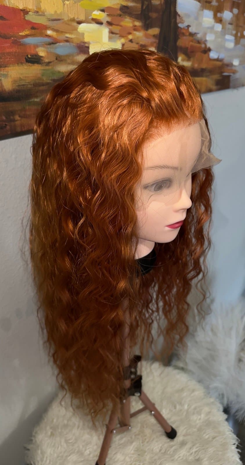 Synthetic Blend Long Ginger Reddish Brown Wavy Lace Front Wig - Thumbnail 5