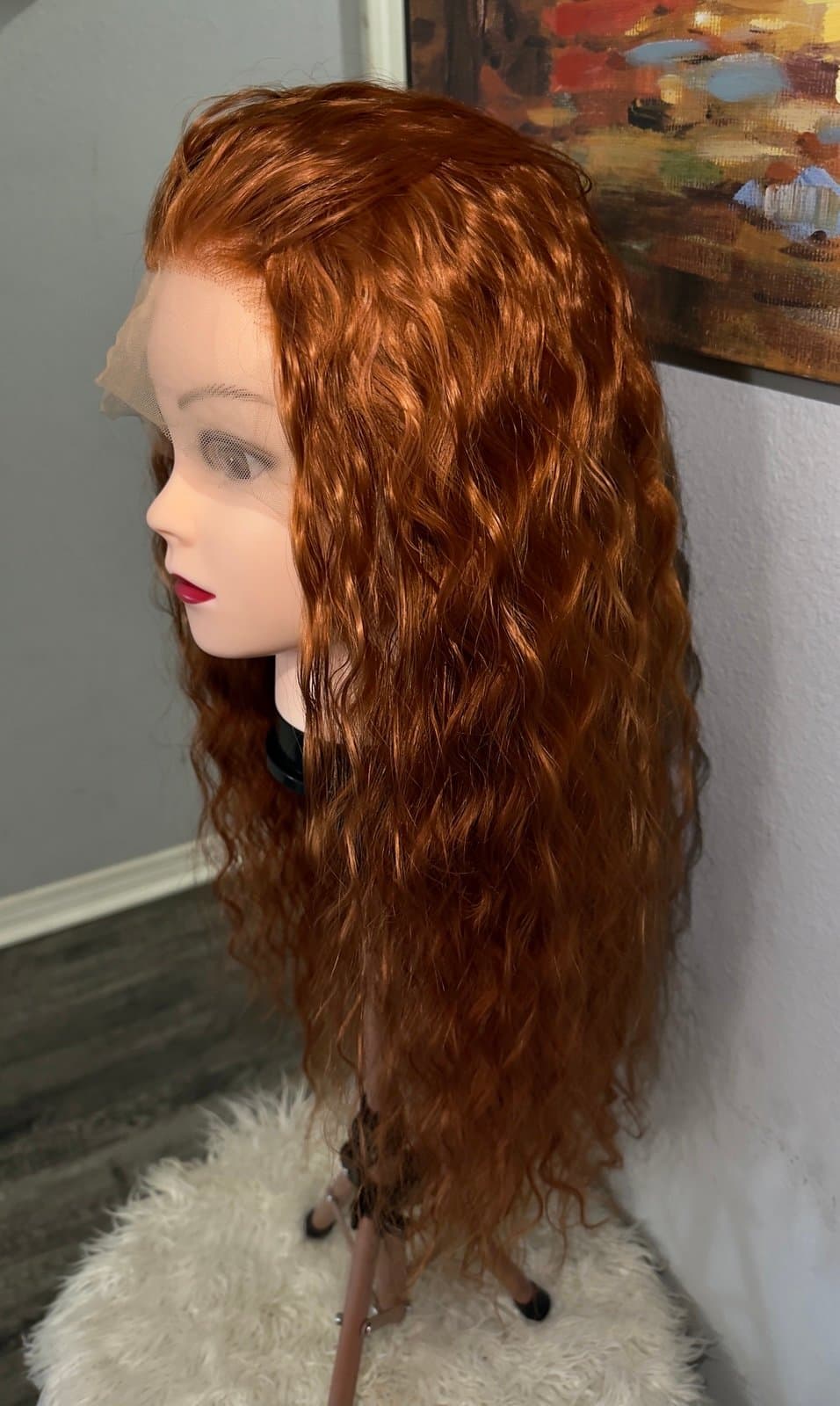 Synthetic Blend Long Ginger Reddish Brown Wavy Lace Front Wig - Thumbnail 2