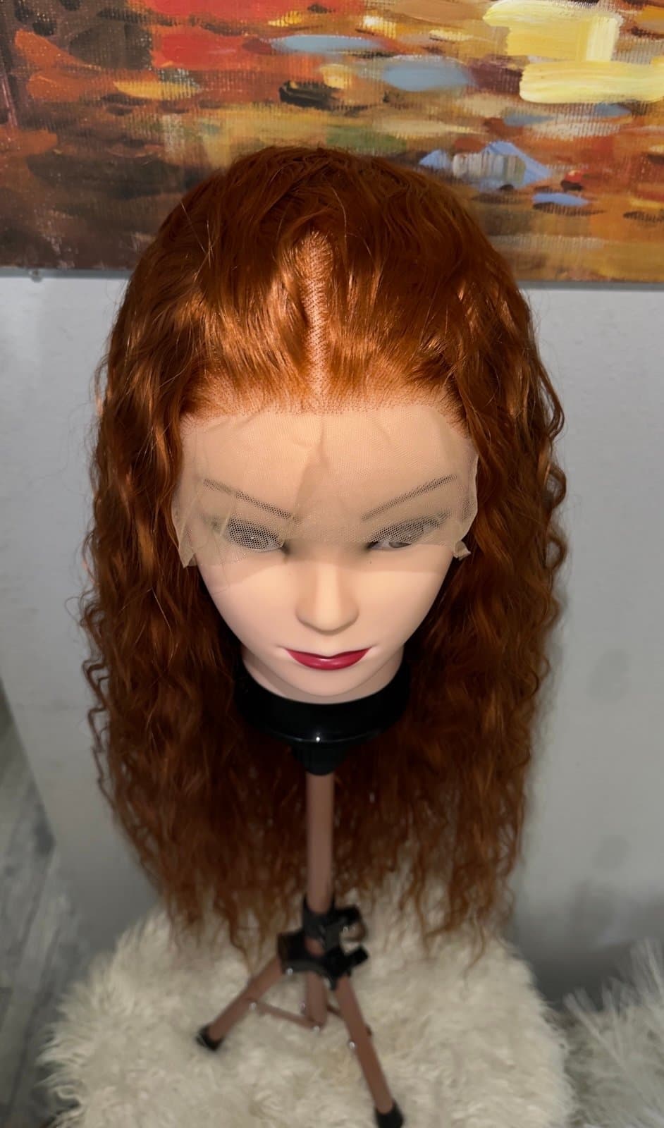 Synthetic Blend Long Ginger Reddish Brown Wavy Lace Front Wig - Thumbnail 8