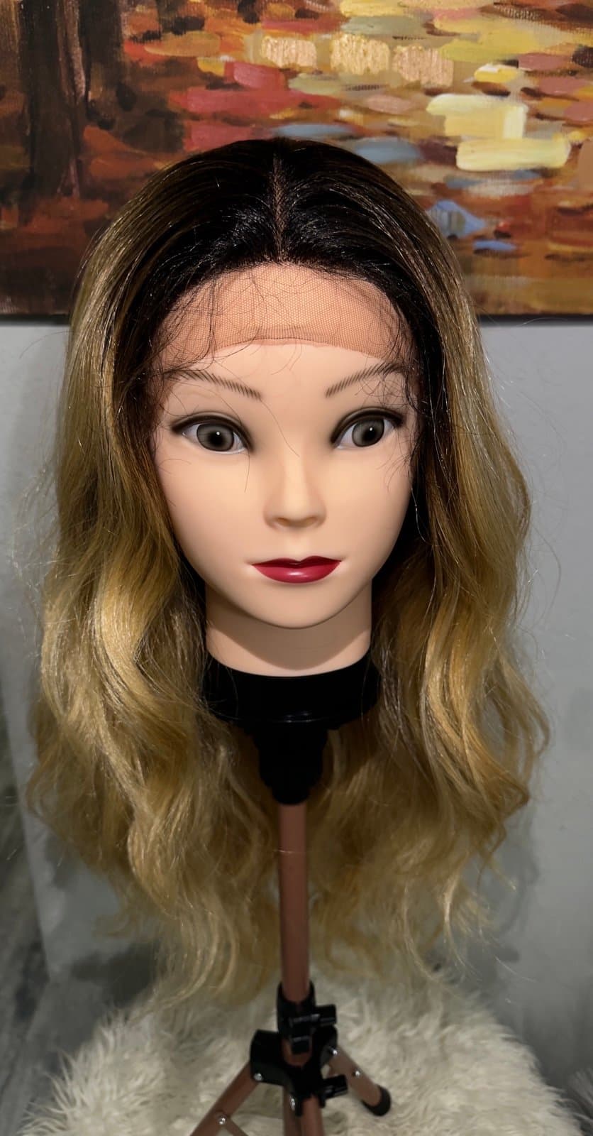 Synthetic Blend Ombre blonde wavy lace front wig with cross lace - Thumbnail 6