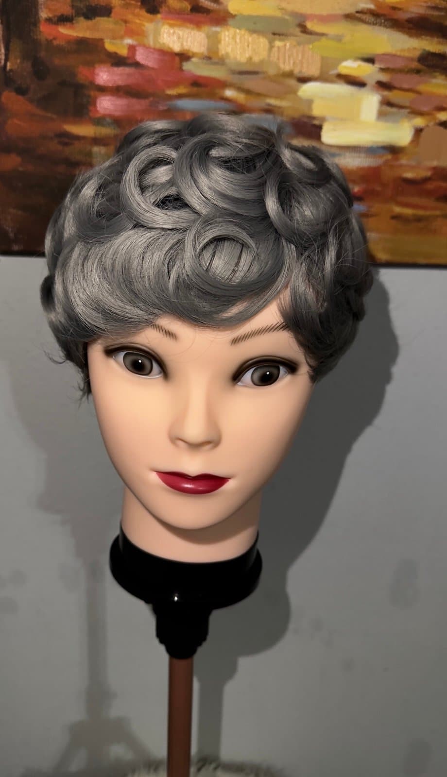 Synthetic Blend Grey Curly Short Wig - Thumbnail 3