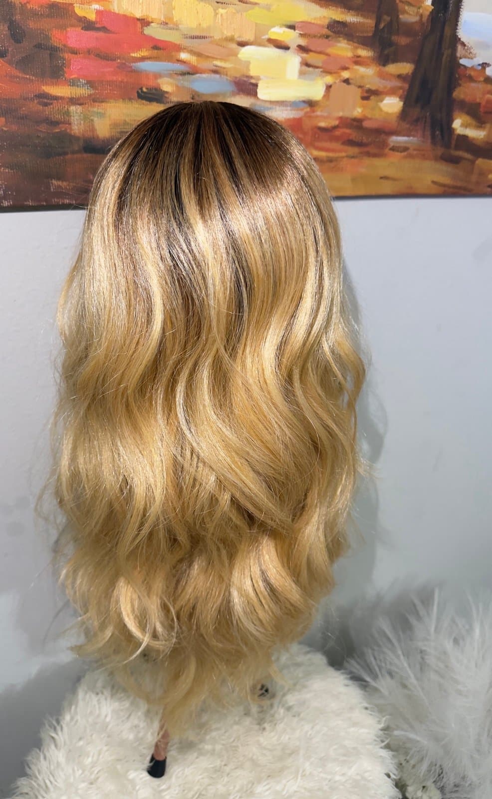 Synthetic Blend Ombre blonde wavy lace front wig with cross lace - Thumbnail 7