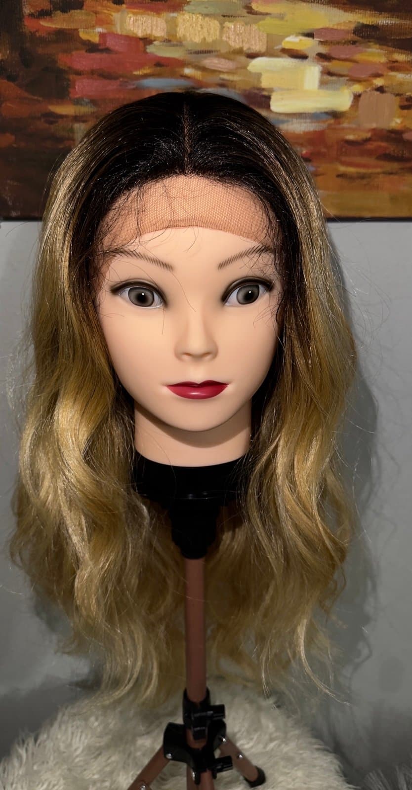 Synthetic Blend Ombre blonde wavy lace front wig with cross lace - Thumbnail 3