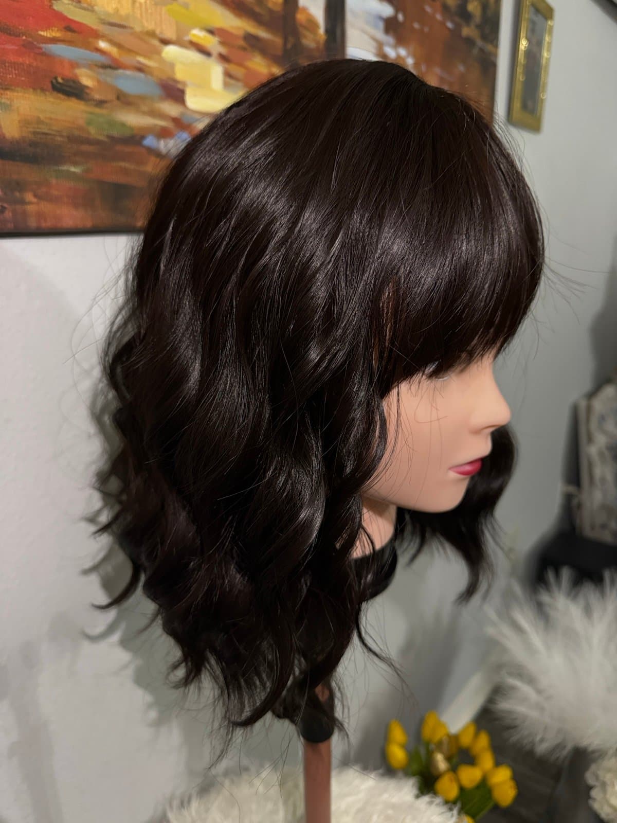 Synthetic Blend Glueless Wig With Bangs - Thumbnail 2