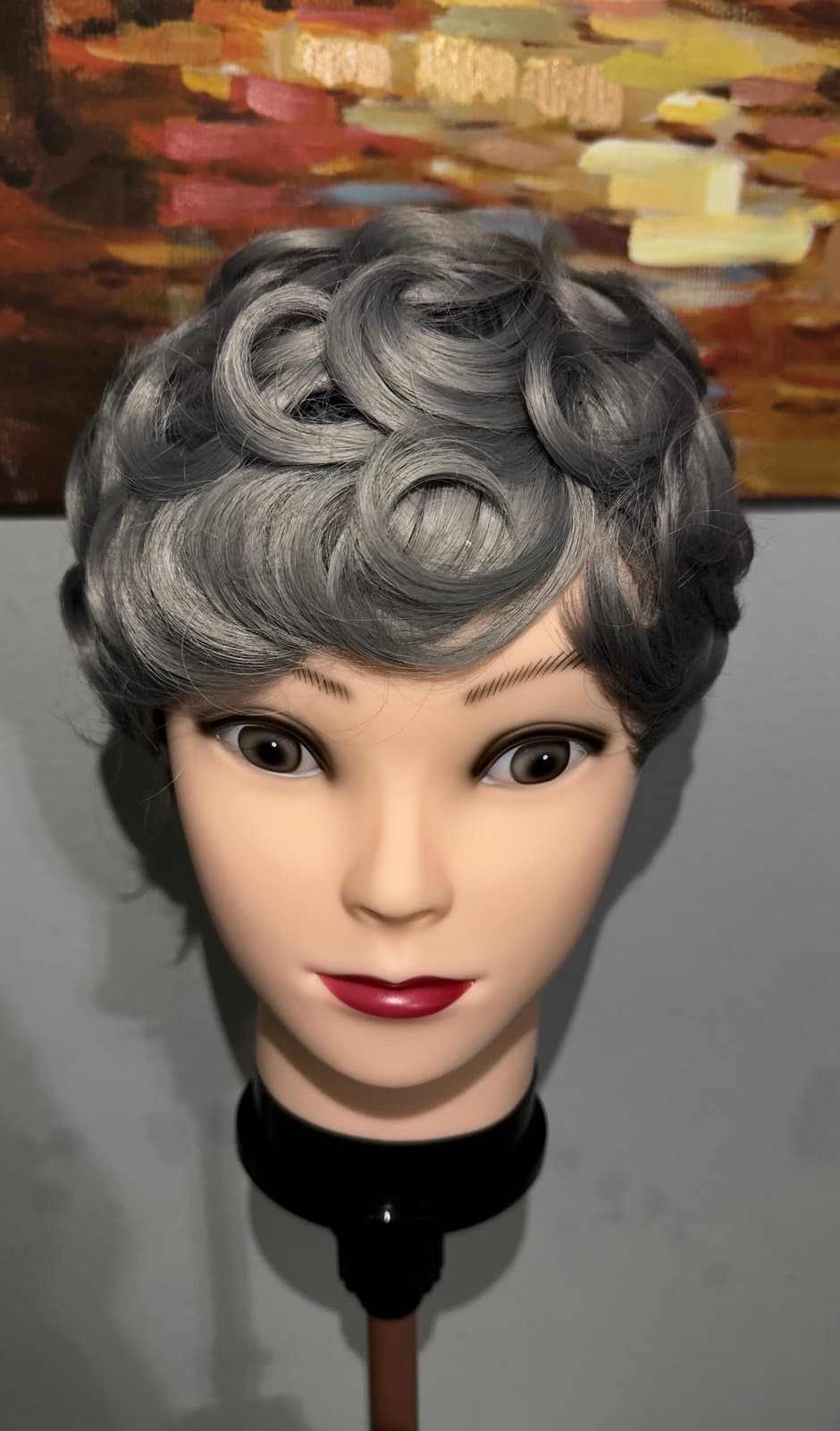 Synthetic Blend Grey Curly Short Wig