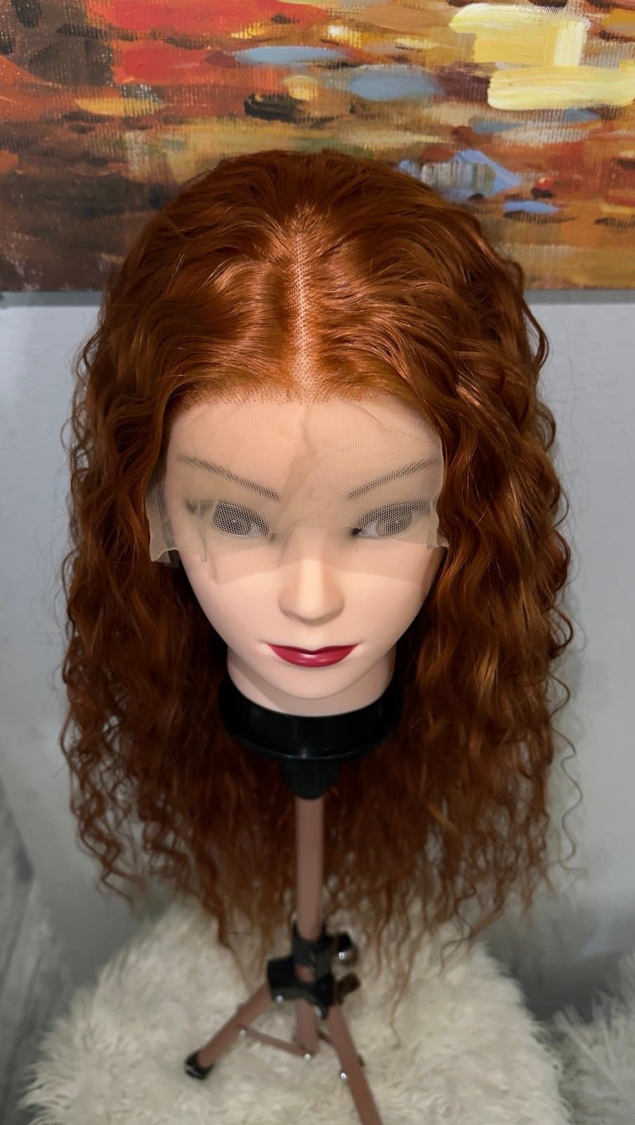 Synthetic Blend Long Ginger Reddish Brown Wavy Lace Front Wig - Thumbnail 11