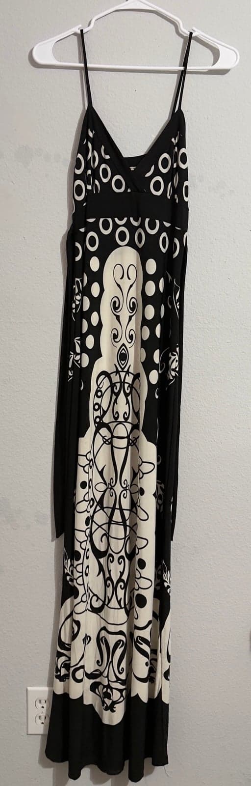 Black and White Graphic Maxi Dress - Thumbnail 4