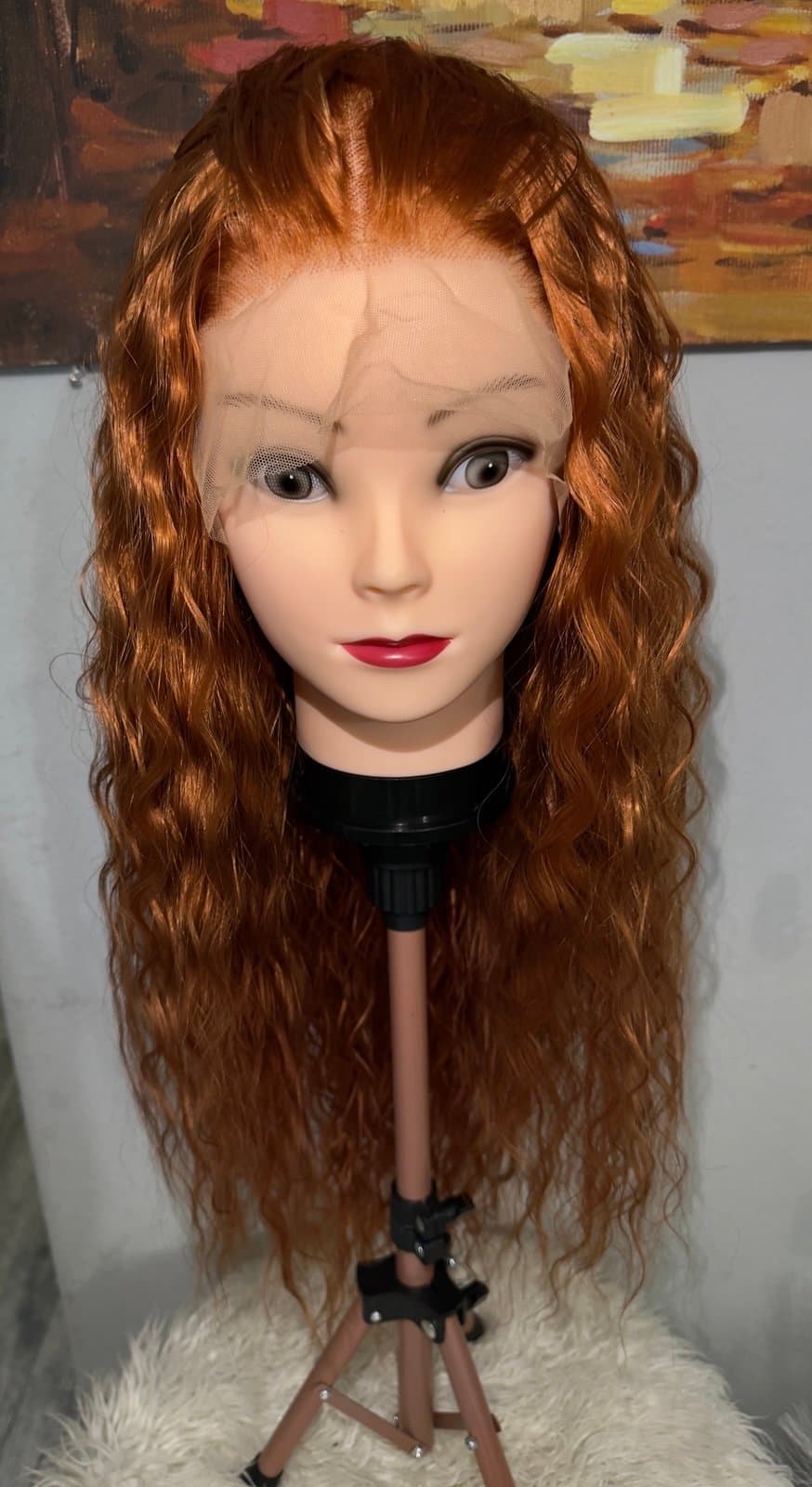 Synthetic Blend Long Ginger Reddish Brown Wavy Lace Front Wig - Thumbnail 7