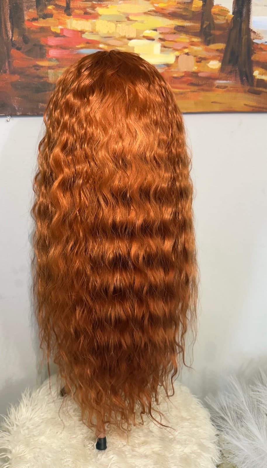 Synthetic Blend Long Ginger Reddish Brown Wavy Lace Front Wig - Thumbnail 9