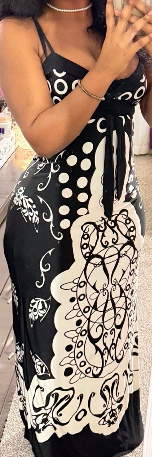 Black and White Graphic Maxi Dress - Thumbnail 2