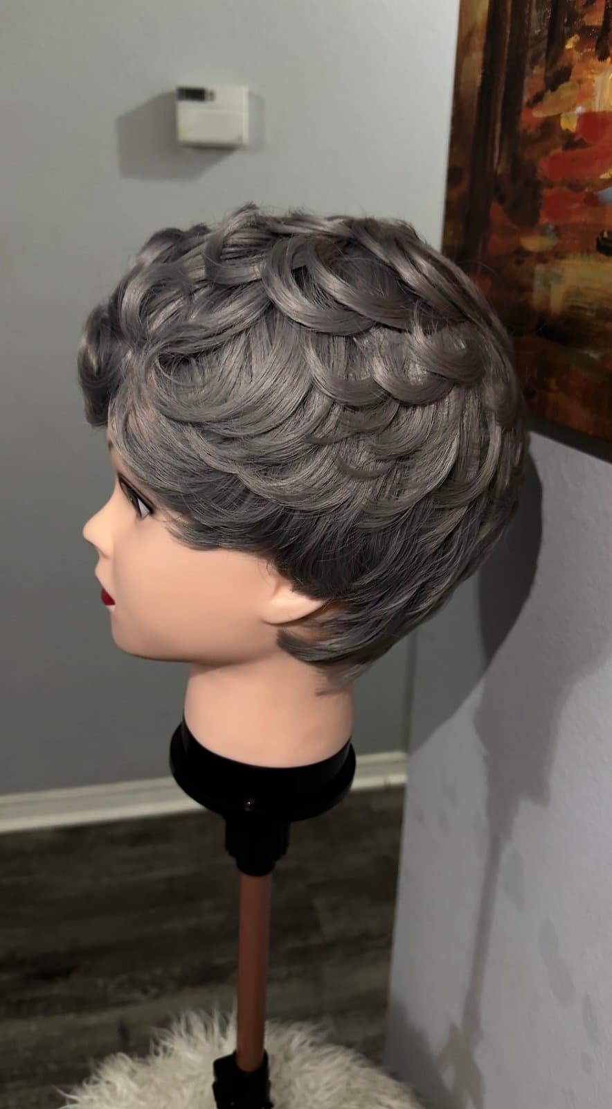 Synthetic Blend Grey Curly Short Wig - Thumbnail 2
