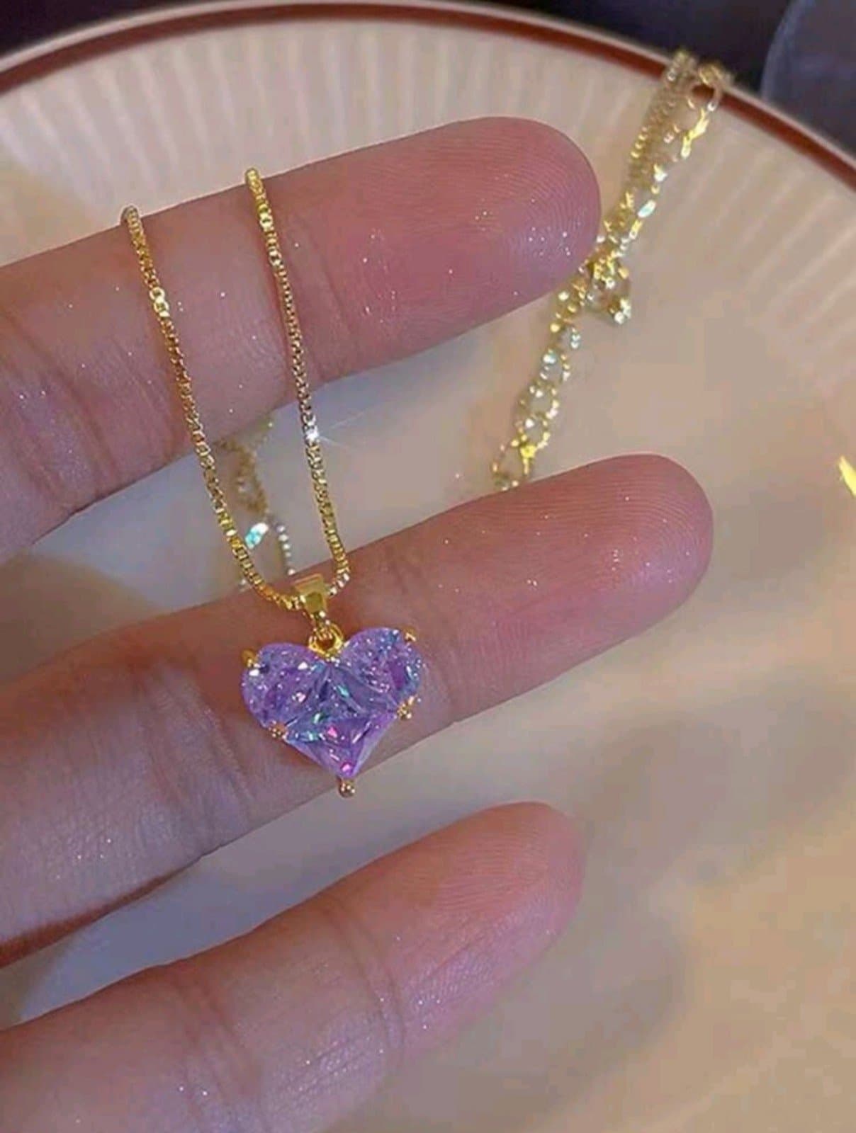 Diamond Heart Flower Rose Gold/Plated Necklace - Thumbnail 8