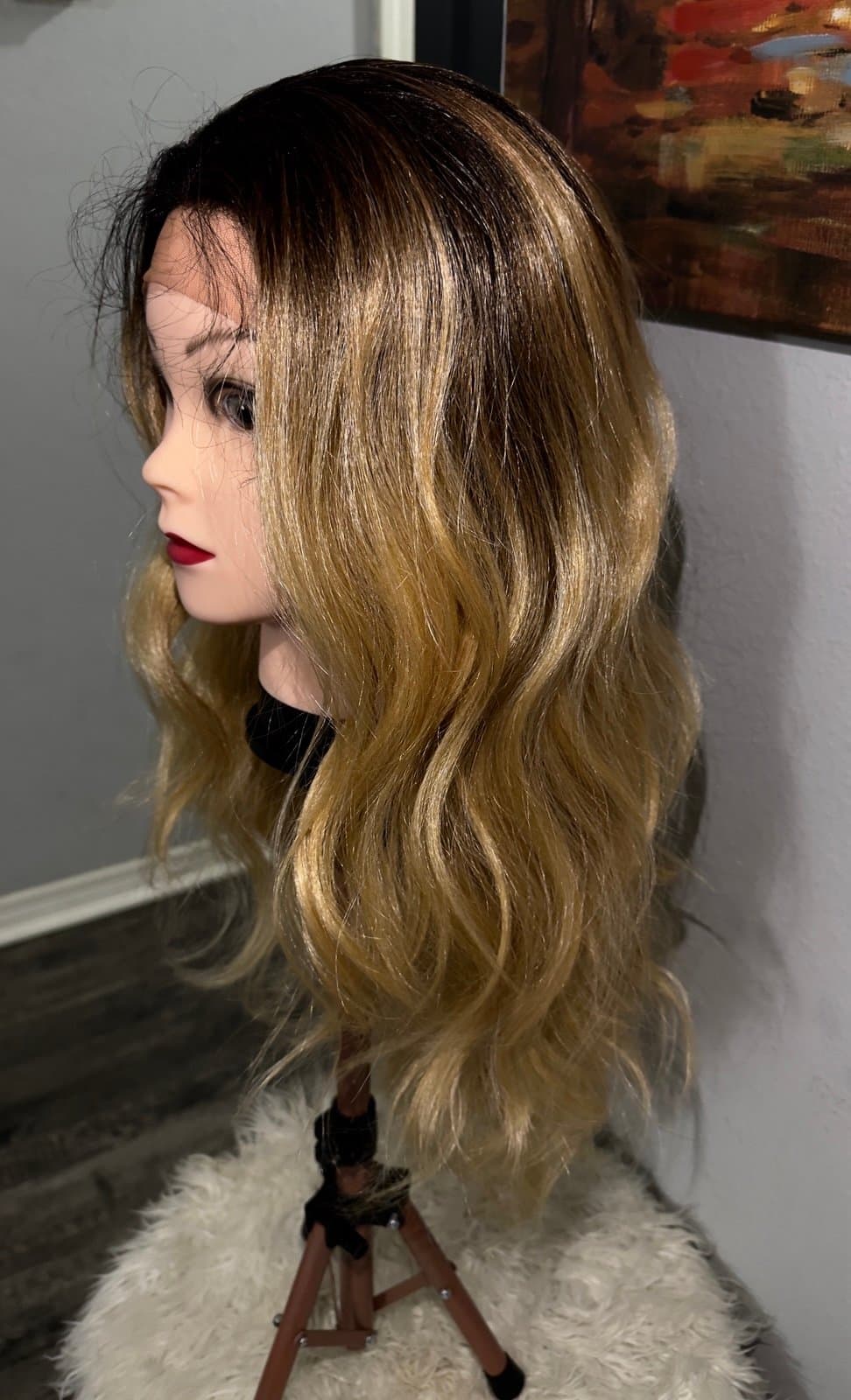 Synthetic Blend Ombre blonde wavy lace front wig with cross lace - Thumbnail 5