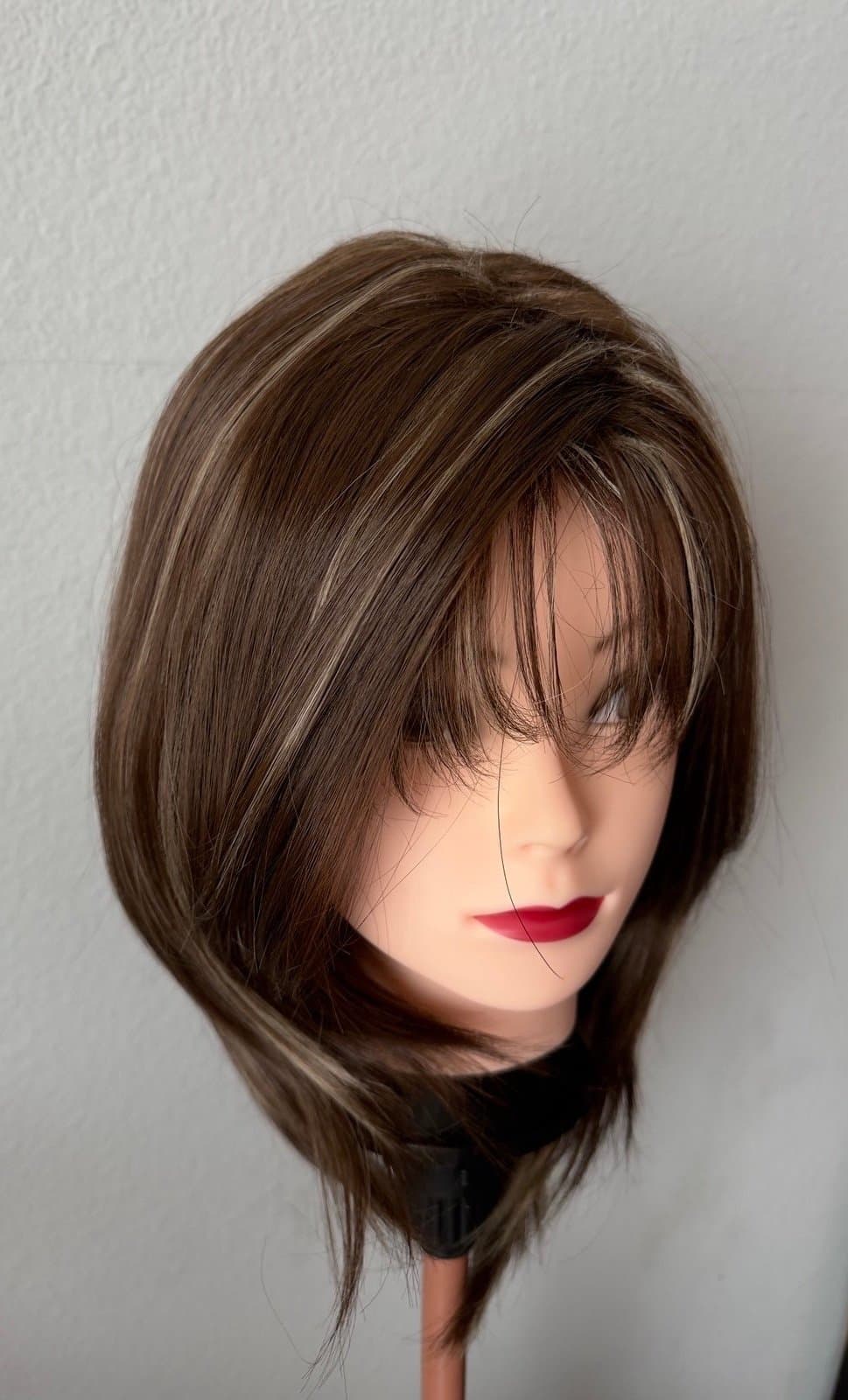 Synthetic Blend Brown Wig w/ Blonde Highlights with bangs - Thumbnail 8