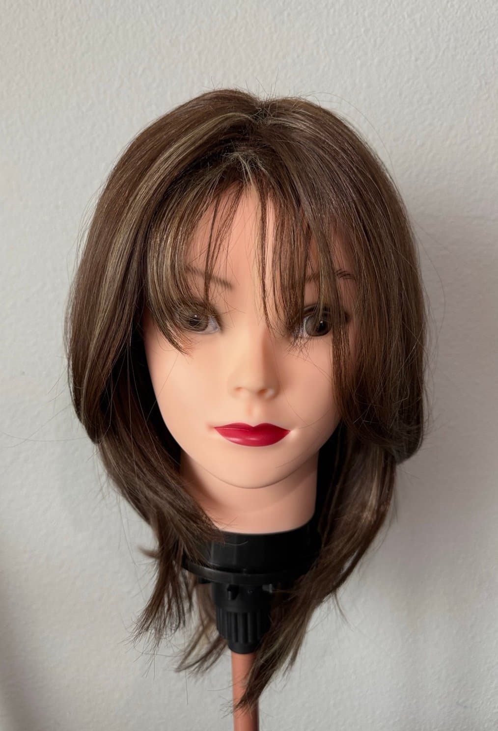 Synthetic Blend Brown Wig w/ Blonde Highlights with bangs - Image 1