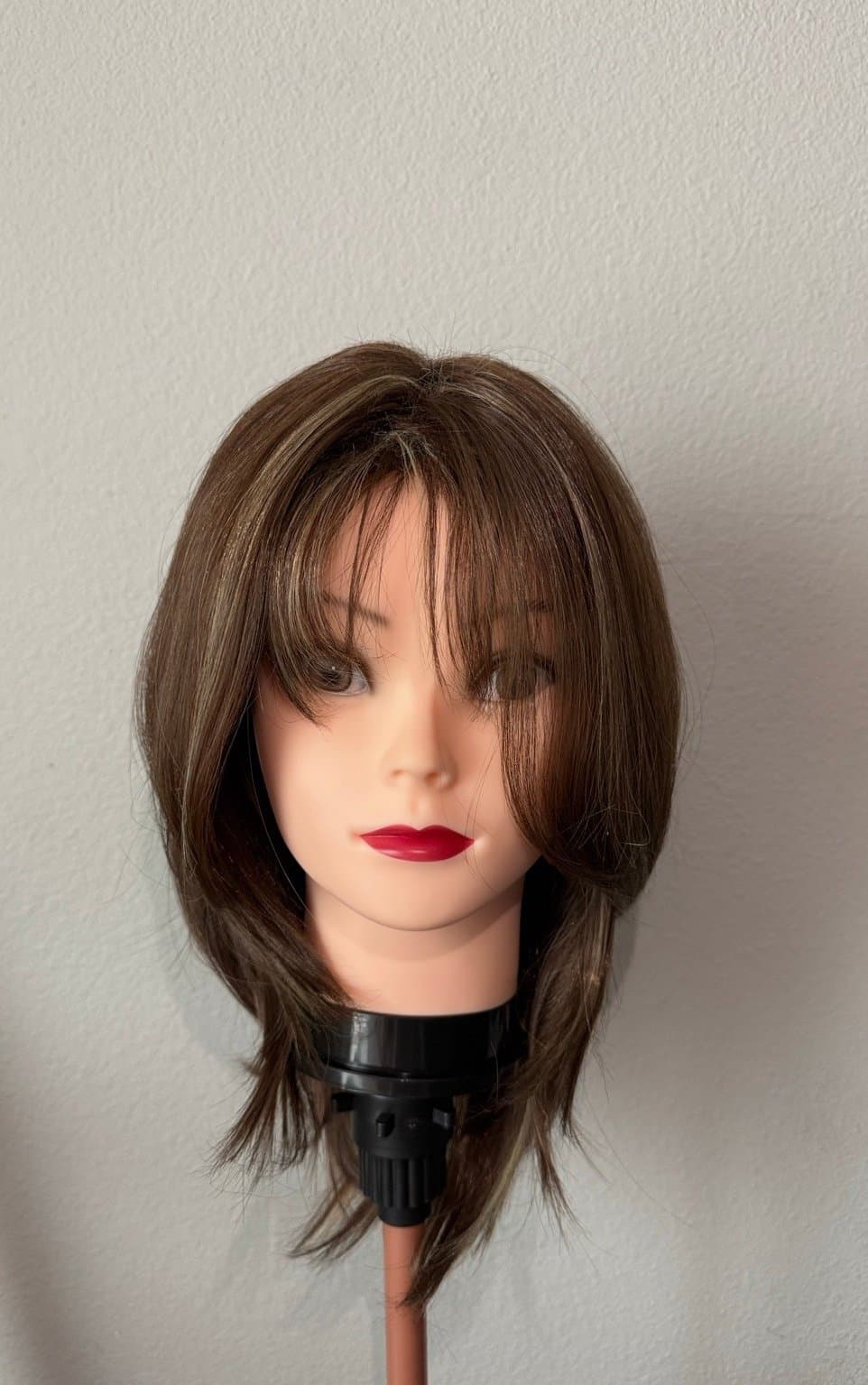 Synthetic Blend Brown Wig w/ Blonde Highlights with bangs - Thumbnail 11