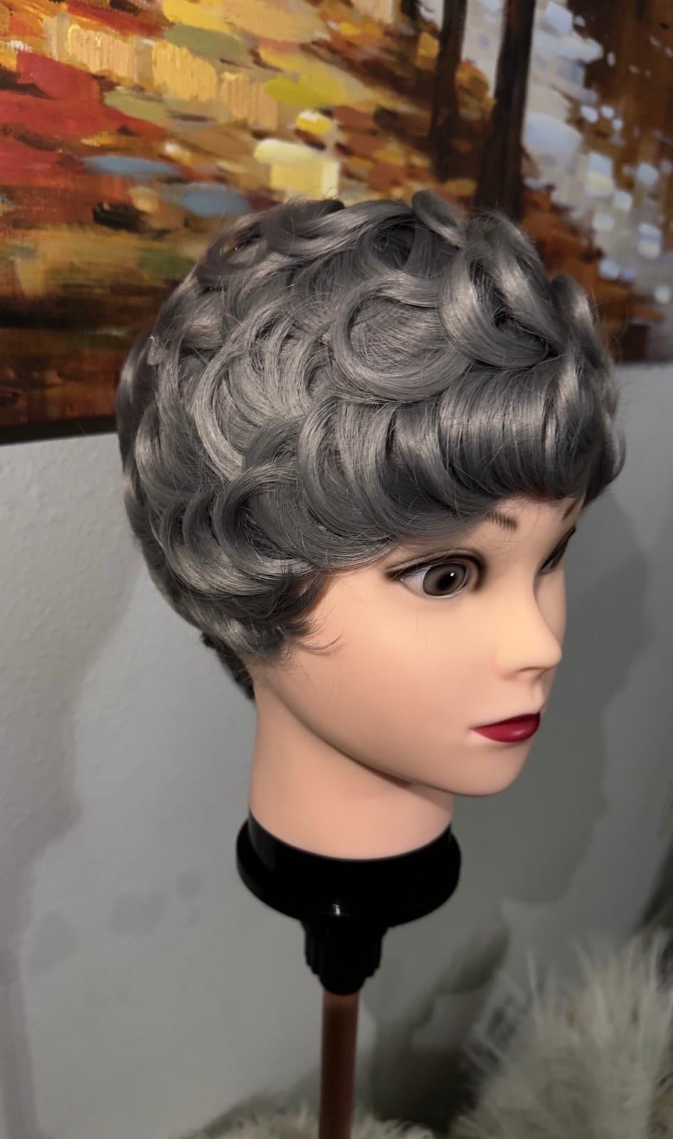Synthetic Blend Grey Curly Short Wig - Thumbnail 5