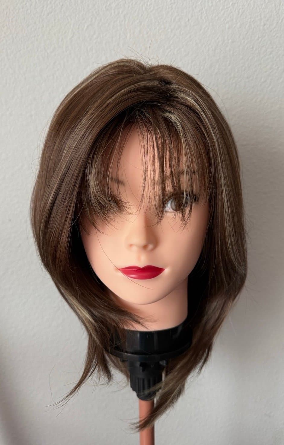 Synthetic Blend Brown Wig w/ Blonde Highlights with bangs - Thumbnail 5
