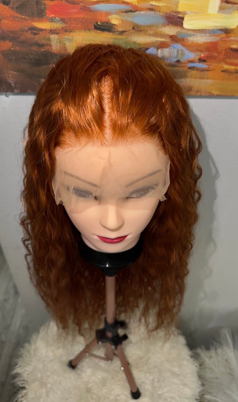 Synthetic Blend Long Ginger Reddish Brown Wavy Lace Front Wig - Thumbnail 3
